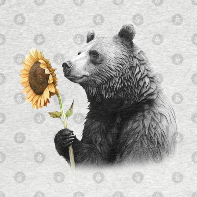 Sunflower Bear, Bear With Sunflower, Bear With Flowers by nonbeenarydesigns